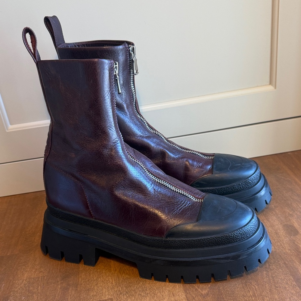 Zara Burgundy Oxblood Combat Boots Size 38 EU